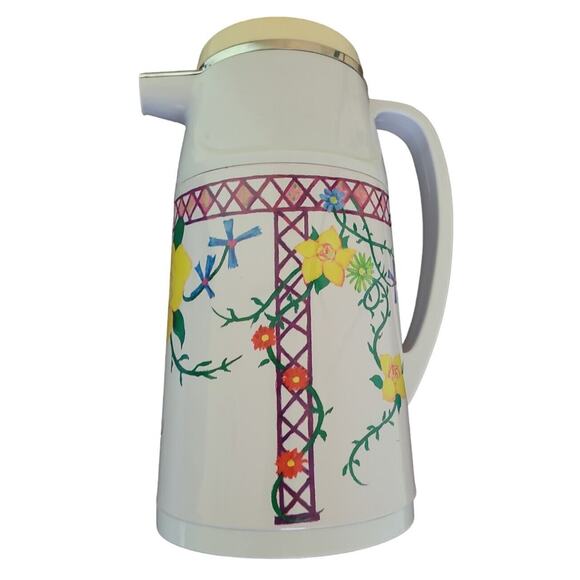 Vintage Potter & Smith 1L Coffee Carafe Floral Insulated Glass Lined EUC - Picture 1 of 8